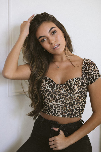 Wilare-Feline-Ruched-Mesh-Crop-Top